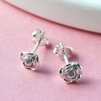 Sterling Silver English Rose Stud Earrings, 2 of 4