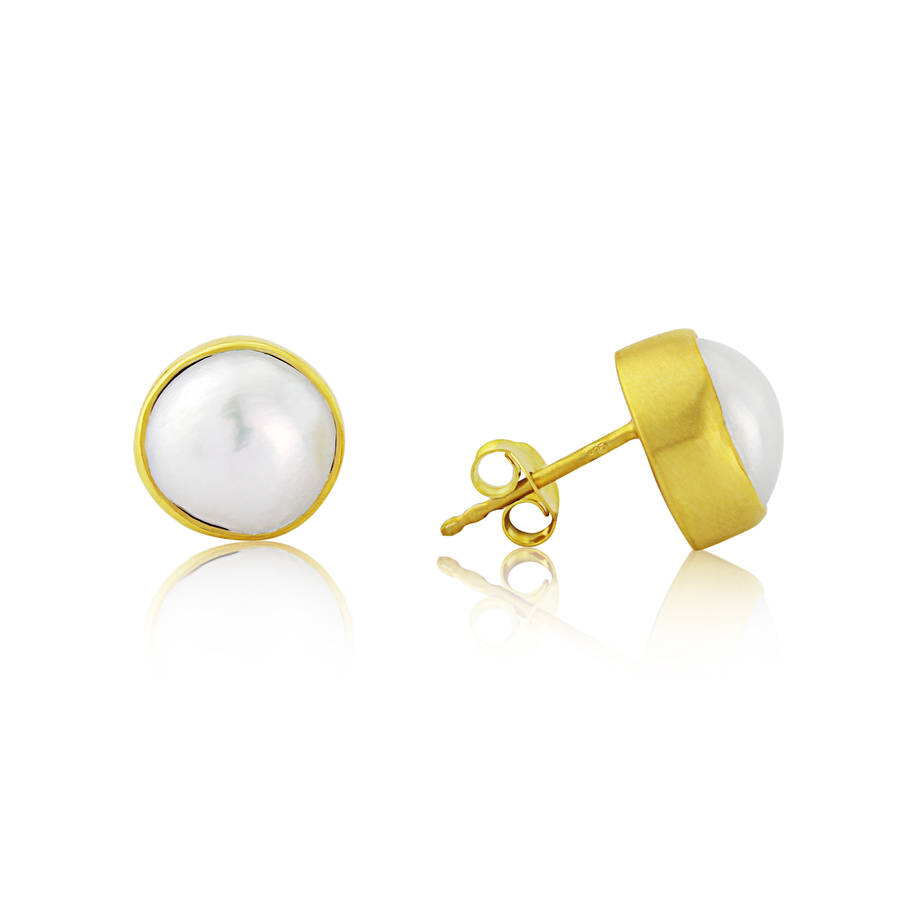 Large Baroque Pearl Stud Earrings By Argent of London