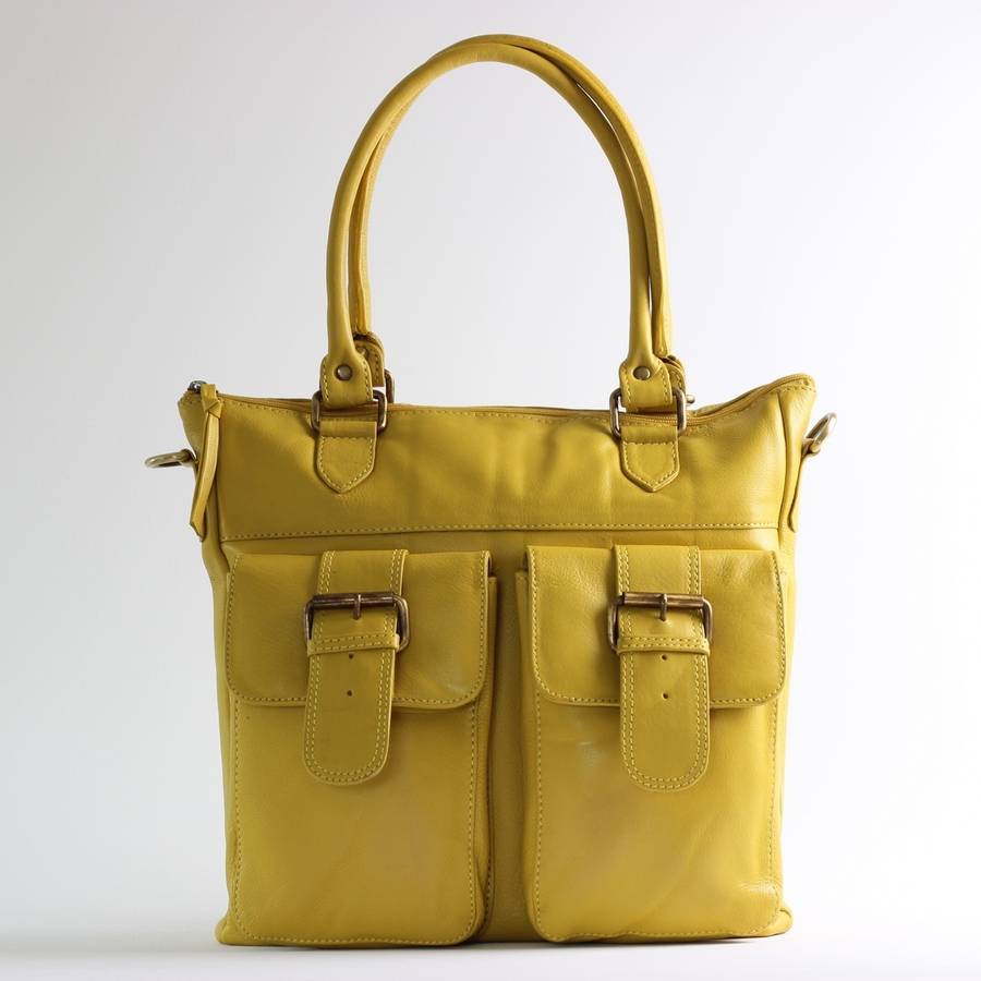yellow leather tote handbag by the leather store | notonthehighstreet.com