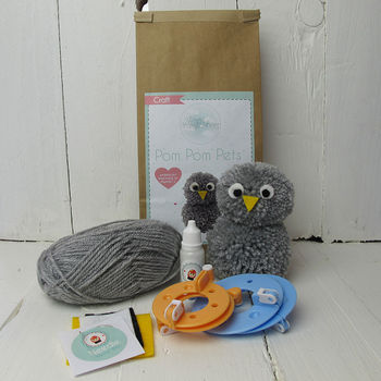 Pom Pom Pets Craft Kit Grey Owl, 2 of 3