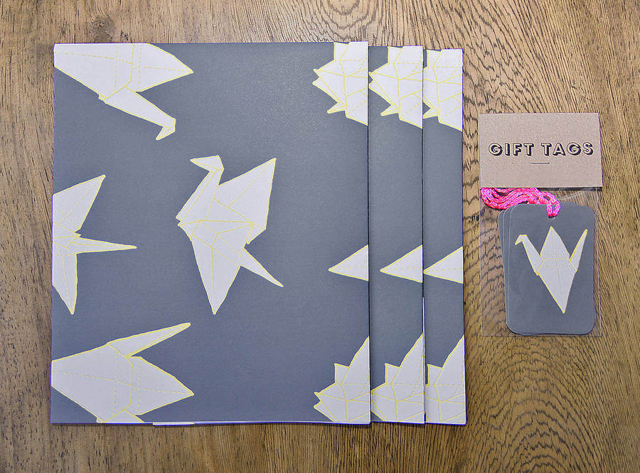 Crane Gift Wrap And Tags Set By Sparrow and Wolf