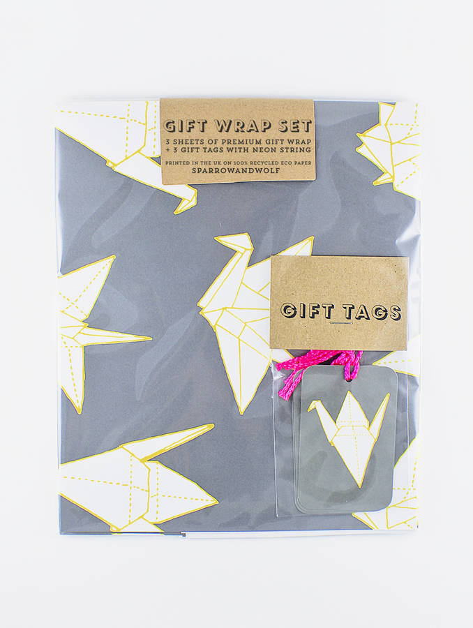 Crane Gift Wrap And Tags Set By Sparrow and Wolf