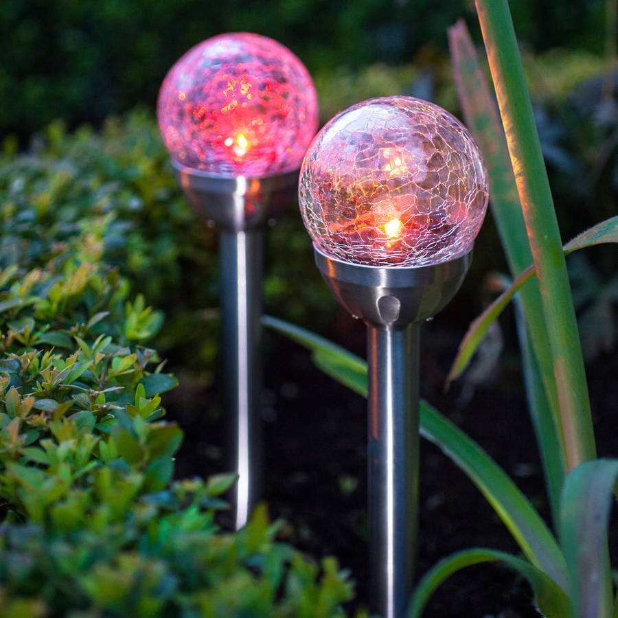 Set Of Two Solar Crackle Glass Stake Lights By Lights4fun ...