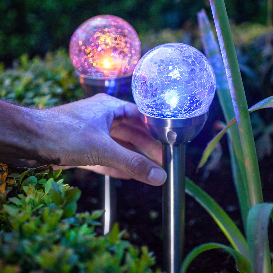 Set Of Two Solar Crackle Glass Stake Lights By Lights4fun ...