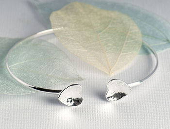 Hammered Heart Sterling Silver Bangle, 2 of 10