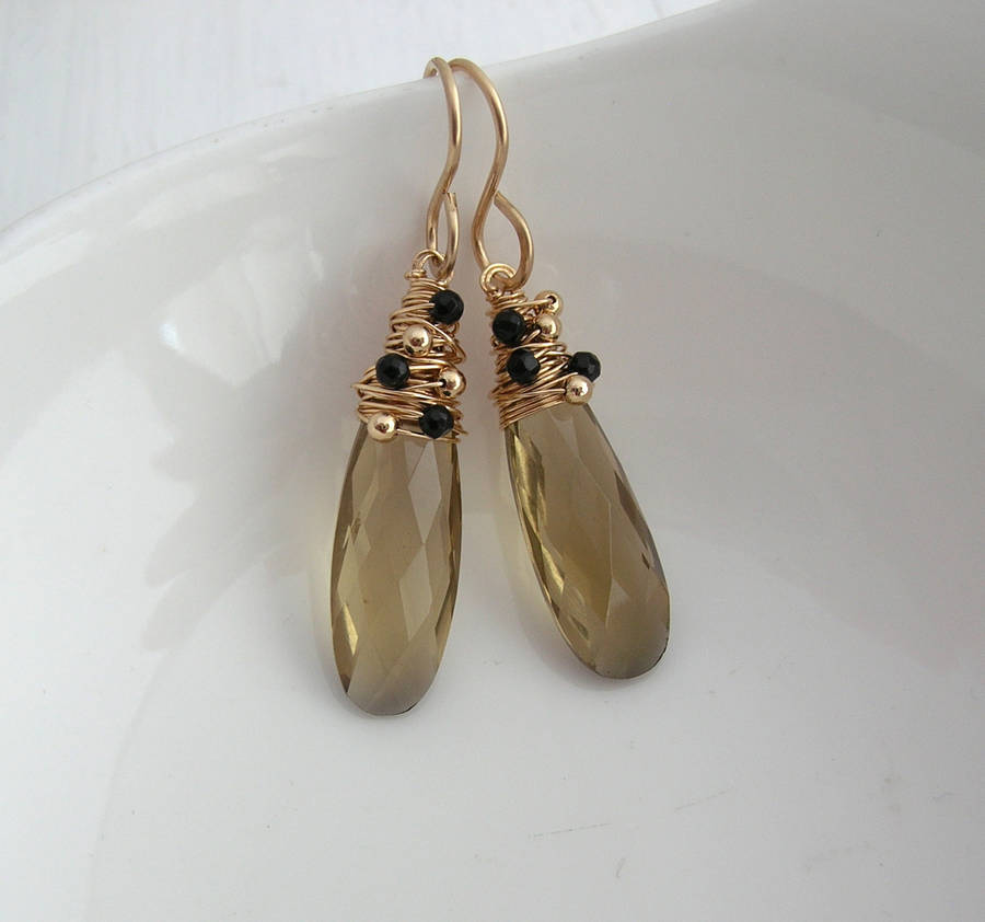 Brandy Quartz Long Drop Earrings By Sarah Hickey