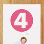 Four Today Girl With Balloon Birthday Card, thumbnail 2 of 3