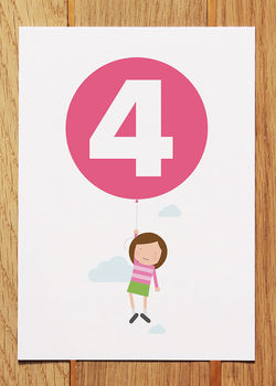 Four Today Girl With Balloon Birthday Card, 2 of 3