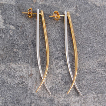 Gold And Silver Swing Tusk Drop Earrings, 5 of 9