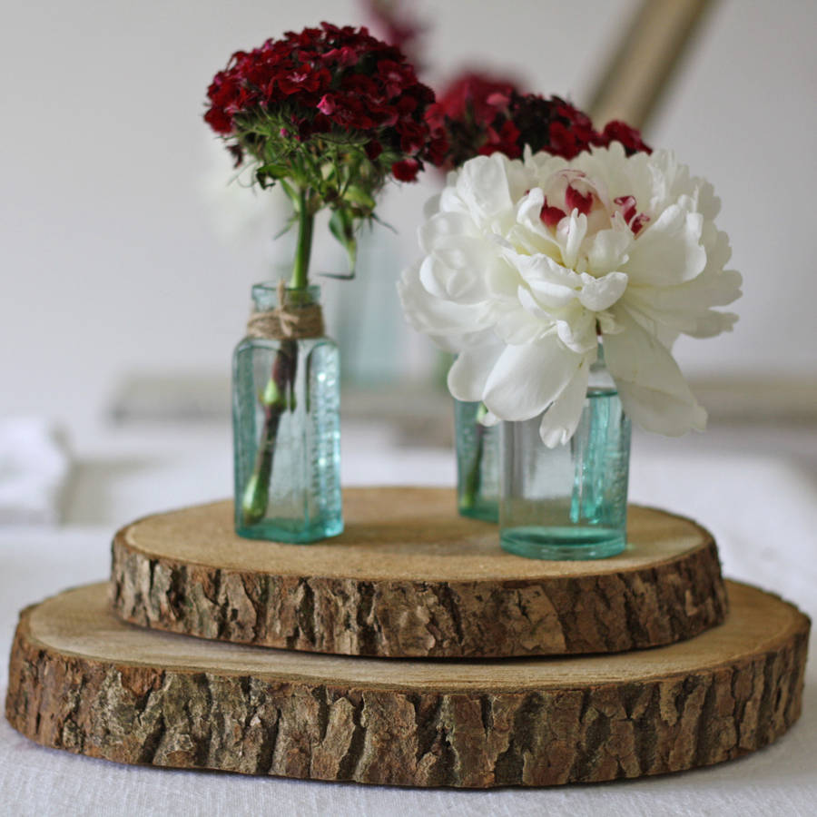 wooden tree slice wedding  centrepiece or cake  stand  by the 