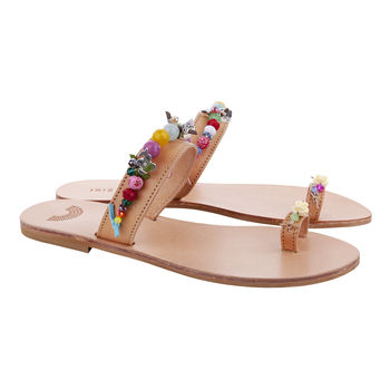 Tulip Toe Ring Handmade Leather Sandals, 2 of 6