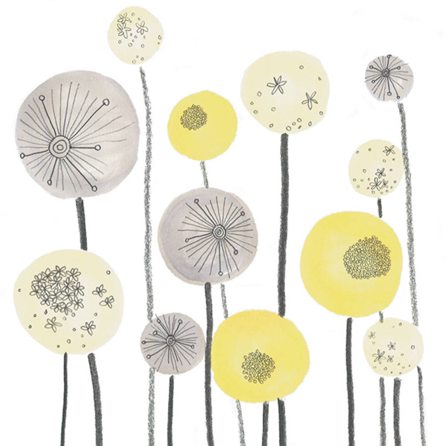 yellow and grey seed heads art print by jo clark design