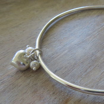 Silver Bangle With Heart And Pearls, 2 of 3