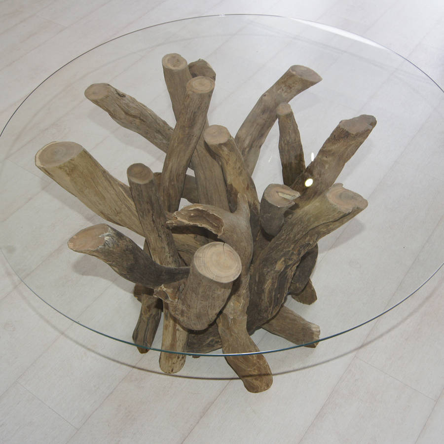 Round Driftwood Coffee Table 40cm High By Doris Brixham