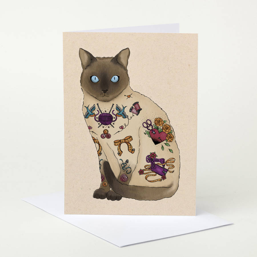 Tattoo Crafty Cat Birthday Card, 1 of 4