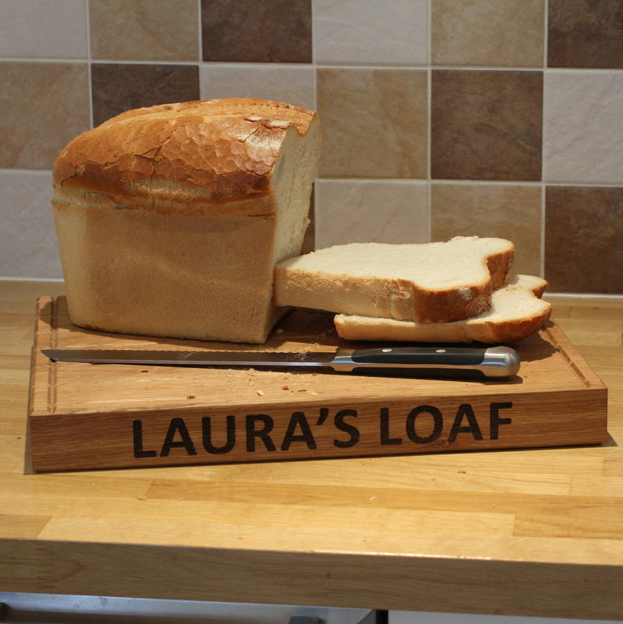 personalised solid oak bread chopping board by oak&ford