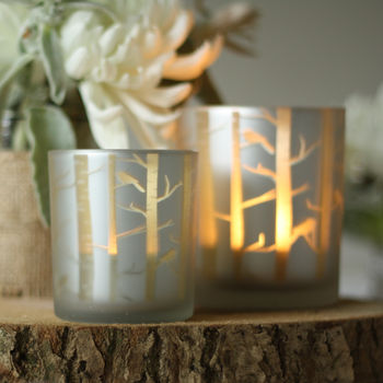 Frosted Glass Tea Light Holders With Gold Branches By The Wedding of my ...