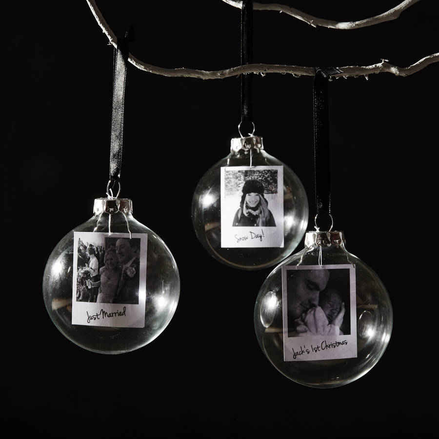 Polaroid glass personalised christmas bauble by sophia 