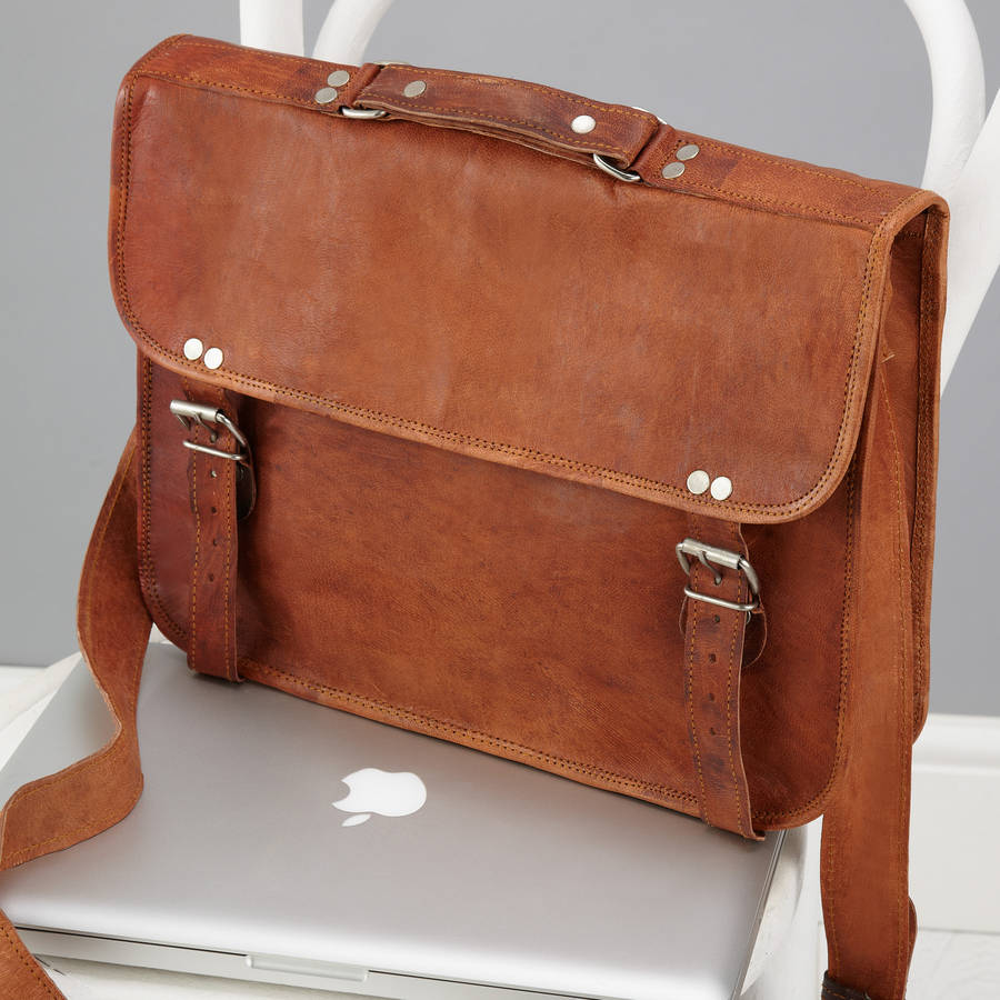 Vintage Style Leather Laptop Bag By Vida Vida