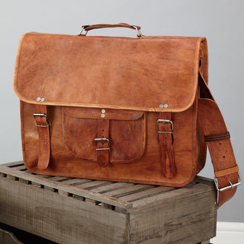 Leather Satchel With Front Pocket And Handle, 4 of 8