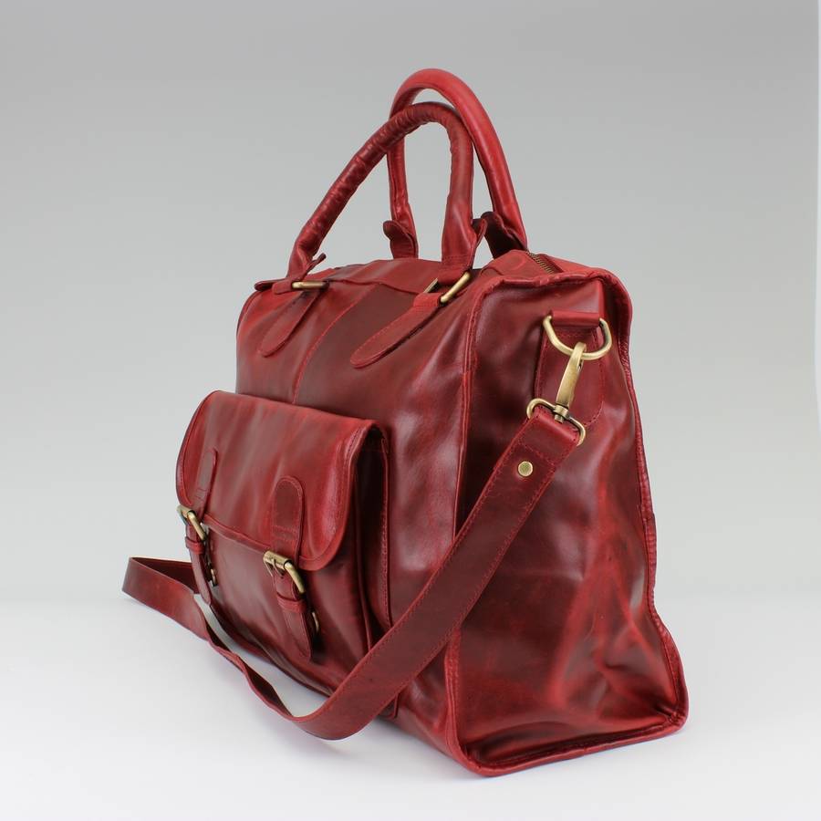 red leather holdall