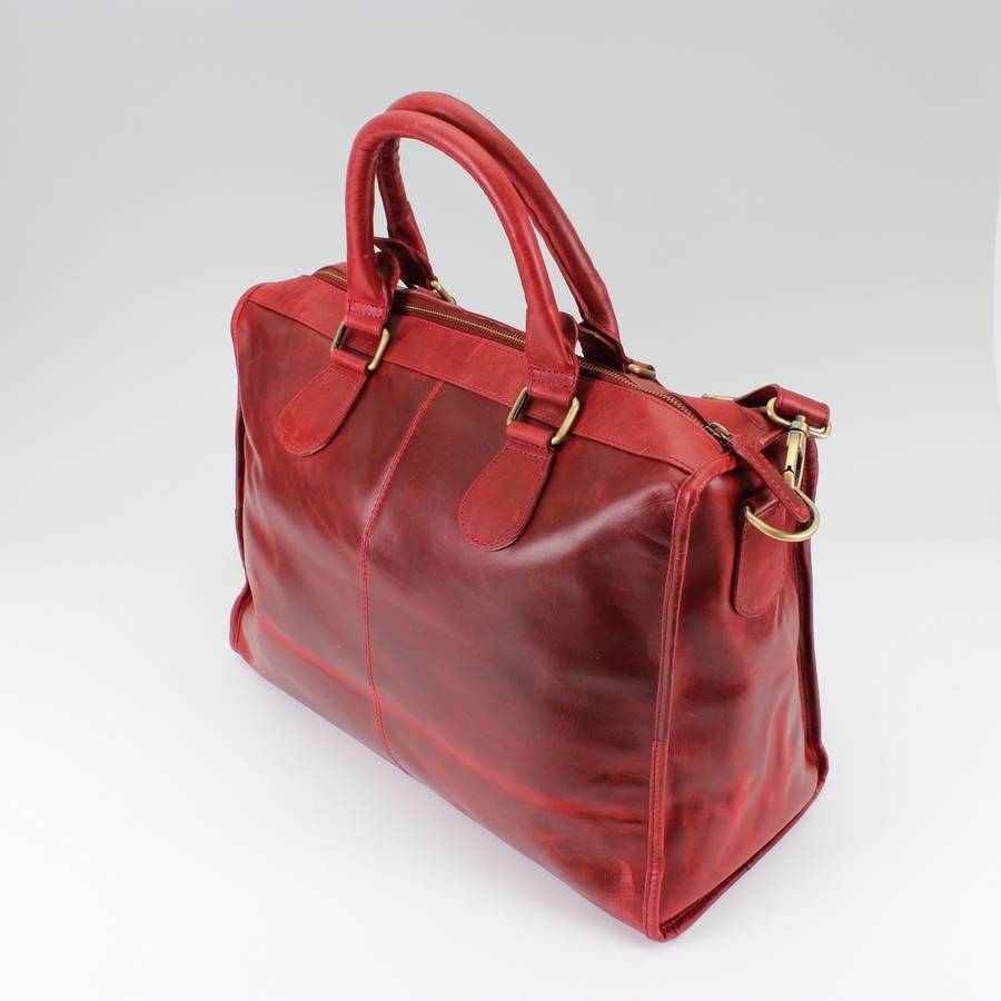 red leather holdall