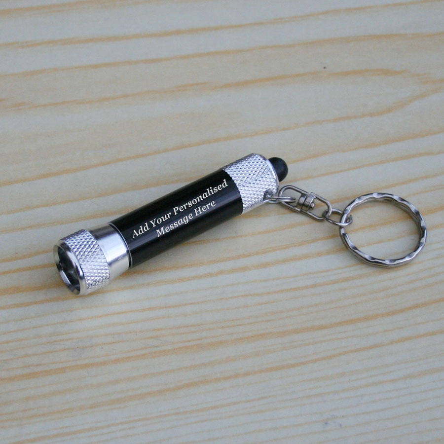 Personalised LED Mini Torch Keyring Black By