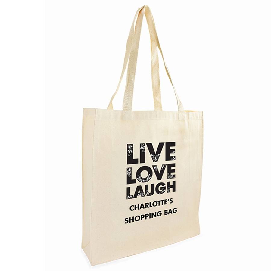 personalised 'live, love, laugh' tote bag by hope and willow ...