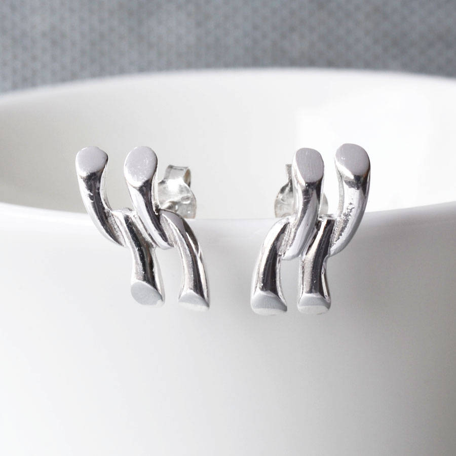 Sterling Silver Urban Link Stud Earrings By Martha Jackson Sterling