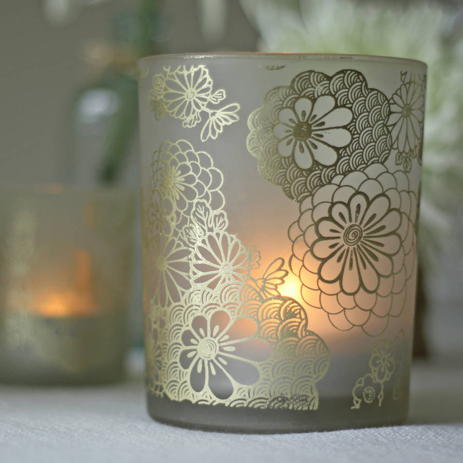 Frosted Tea Light Holders With Floral Design By The Wedding of my