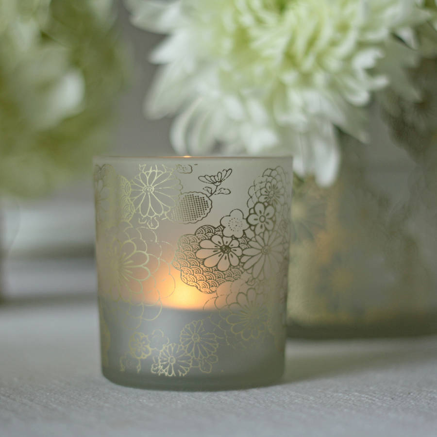 Frosted Tea Light Holders With Floral Design By The Wedding of my