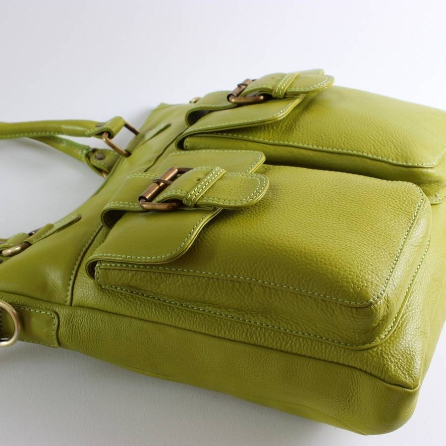 Pistachio Green Leather Shopper Bag By The Leather Store