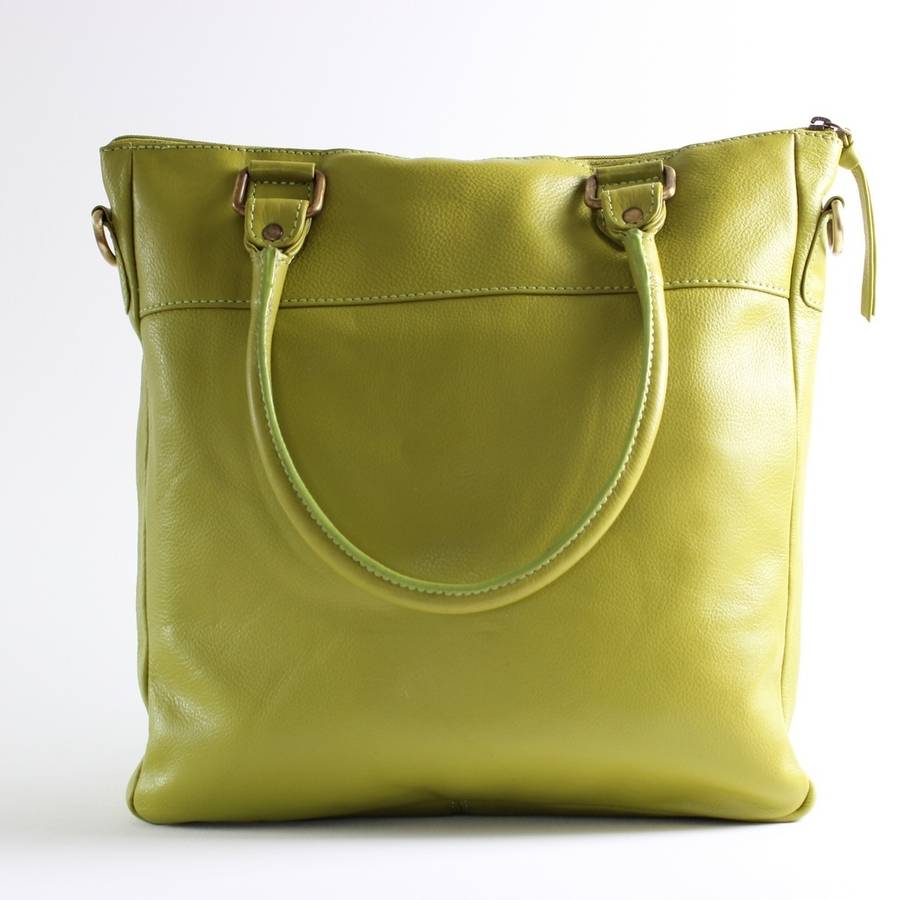 Pistachio Green Leather Shopper Bag By The Leather Store ...