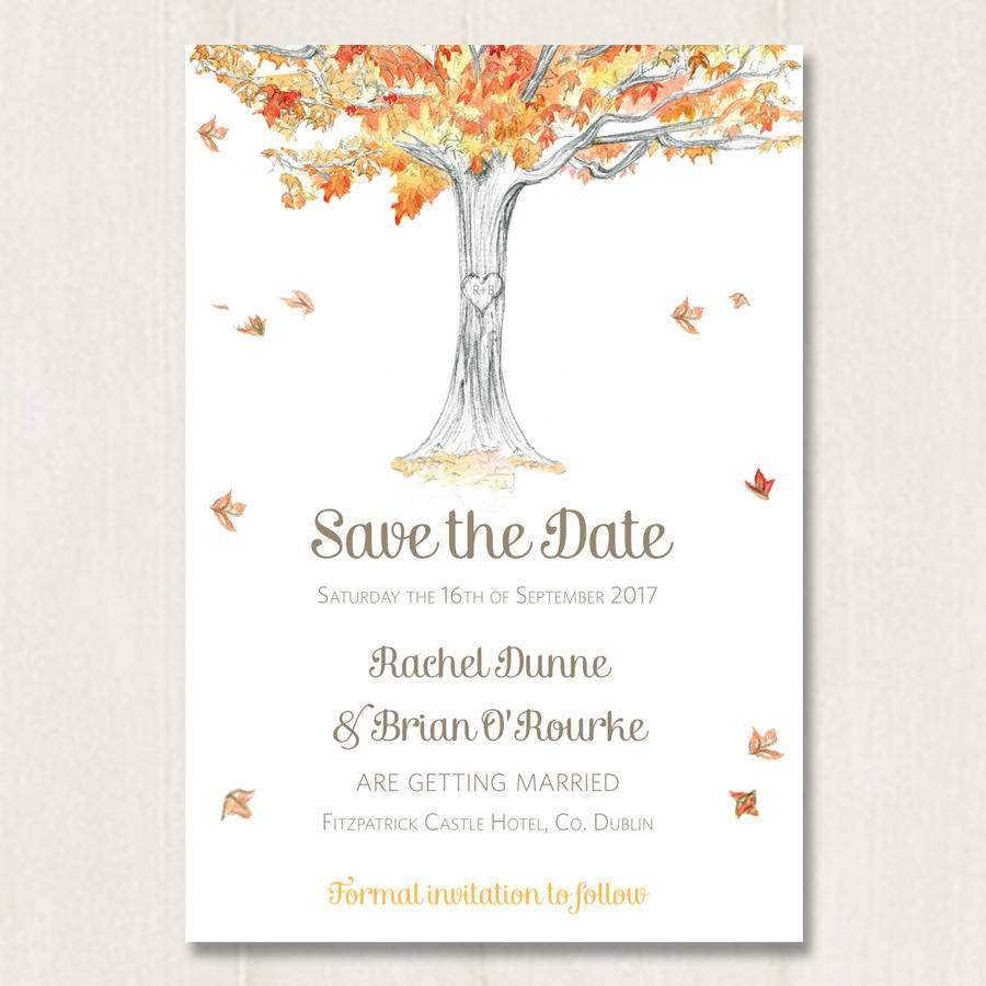 autumn tree save the date by appleberry press