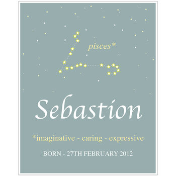 Personalised Name And Star Sign Print, 9 of 12