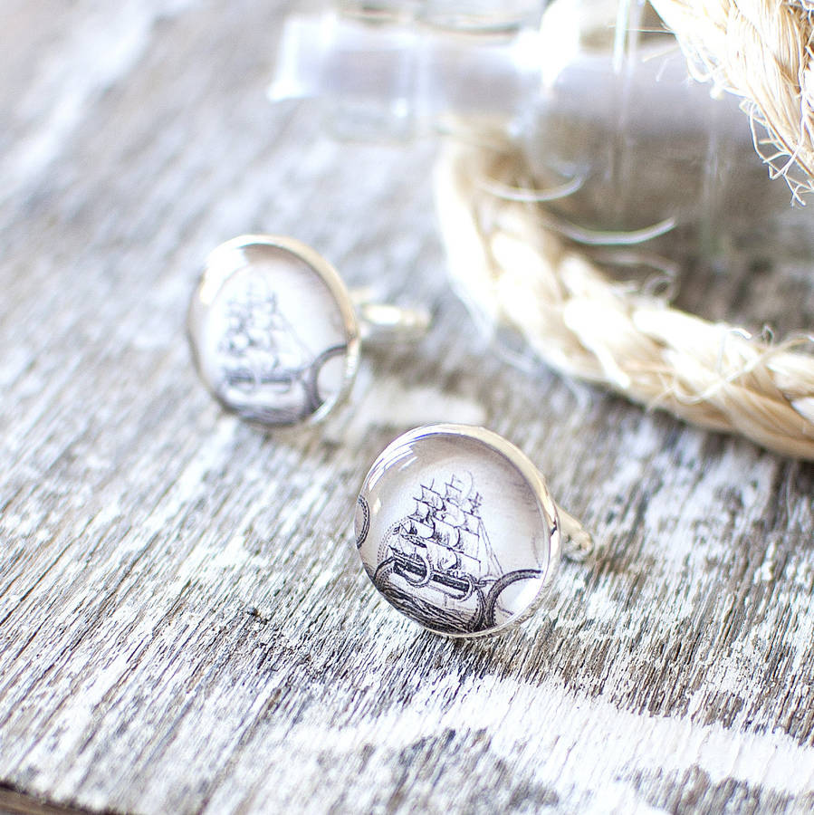 Image of Vintage Sailing Ship Cufflinks, Silver/Bronze