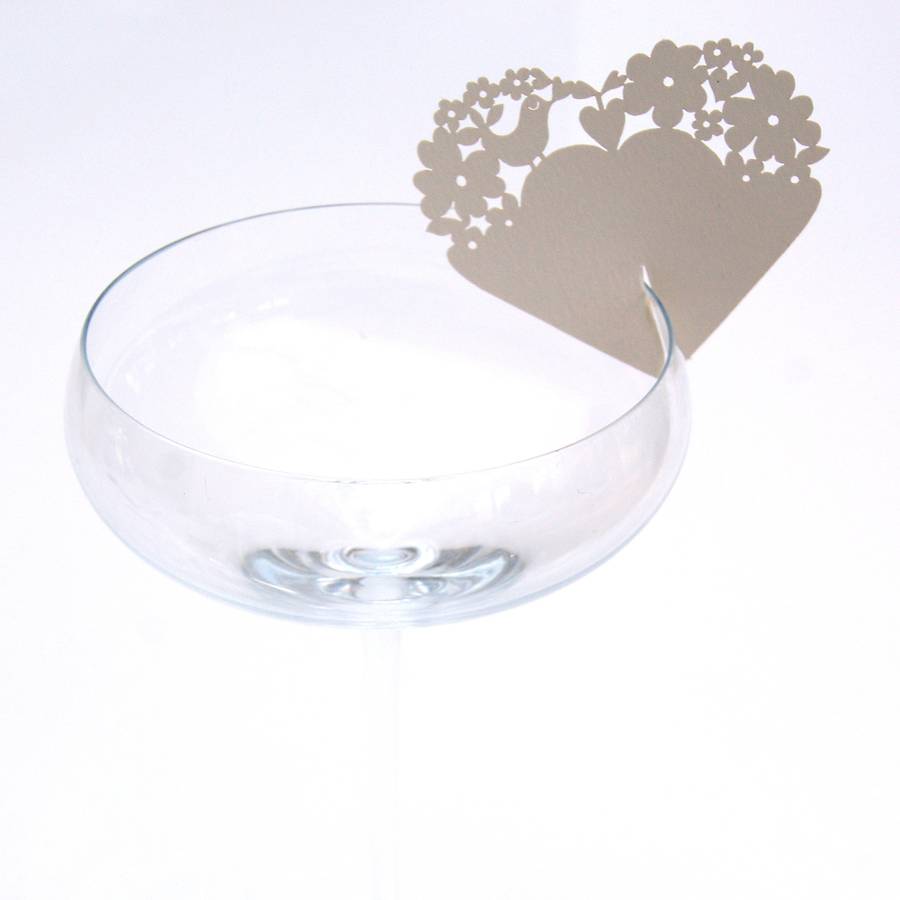 laser cut heart wedding glass percher place card by the hummingbird