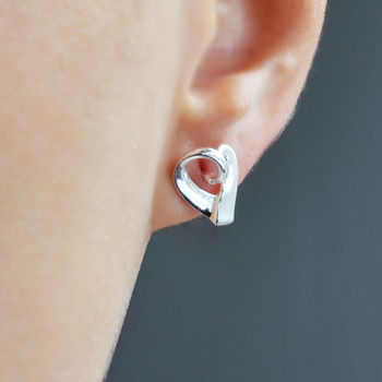 Sterling Silver Ribbon Heart Stud Earrings, 4 of 5