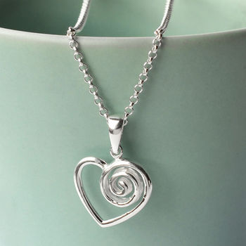 Sterling Silver Delicate Spiral Heart Necklace, 2 of 5