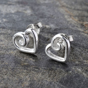 Sterling Silver Delicate Spiral Heart Earrings, 4 of 7