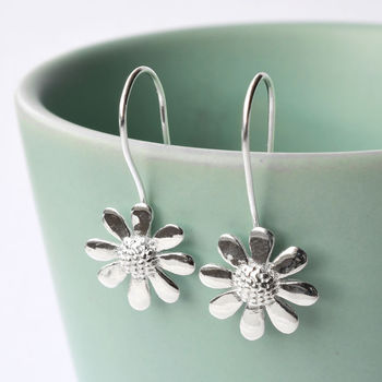Sterling Silver Contemporary Daisy Drop Earrings, 5 of 7