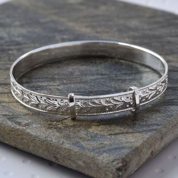 Silver Patterned Christening Bangle, 4 of 5