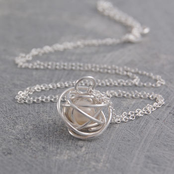 Silver Caged Pearl Necklace On Silver Chain, 2 of 3