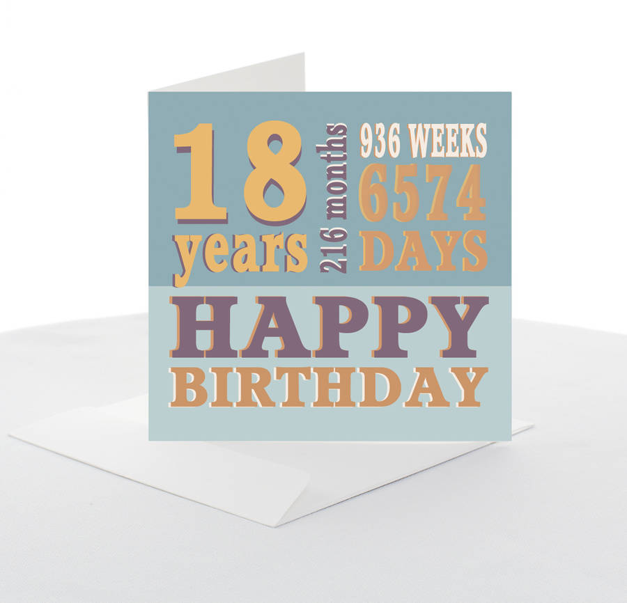 18th typography birthday card by white hanami | notonthehighstreet.com