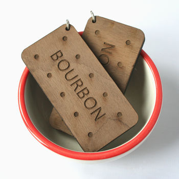 Personalised Bourbon Biscuit, Walnut Wood Keyring, 4 of 6