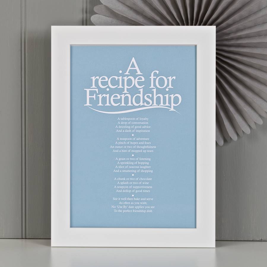 Personalised Friendship Recipe Print With Friend Poem By Bespoke Verse