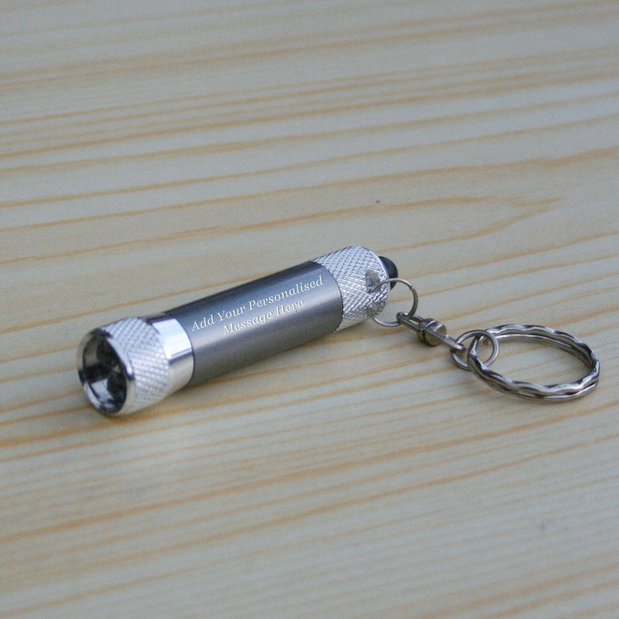 Personalised LED Mini Torch Keyring Black By