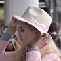 Off White Trilby With Pastel Pink Ribbon, thumbnail 1 of 5