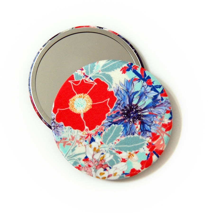 Rose Red Silk Covered Compact Mirror, 1 of 3