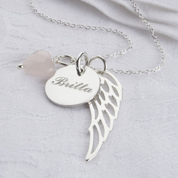 Personalised Sterling Silver Angel Wing Heart Necklace, 2 of 8